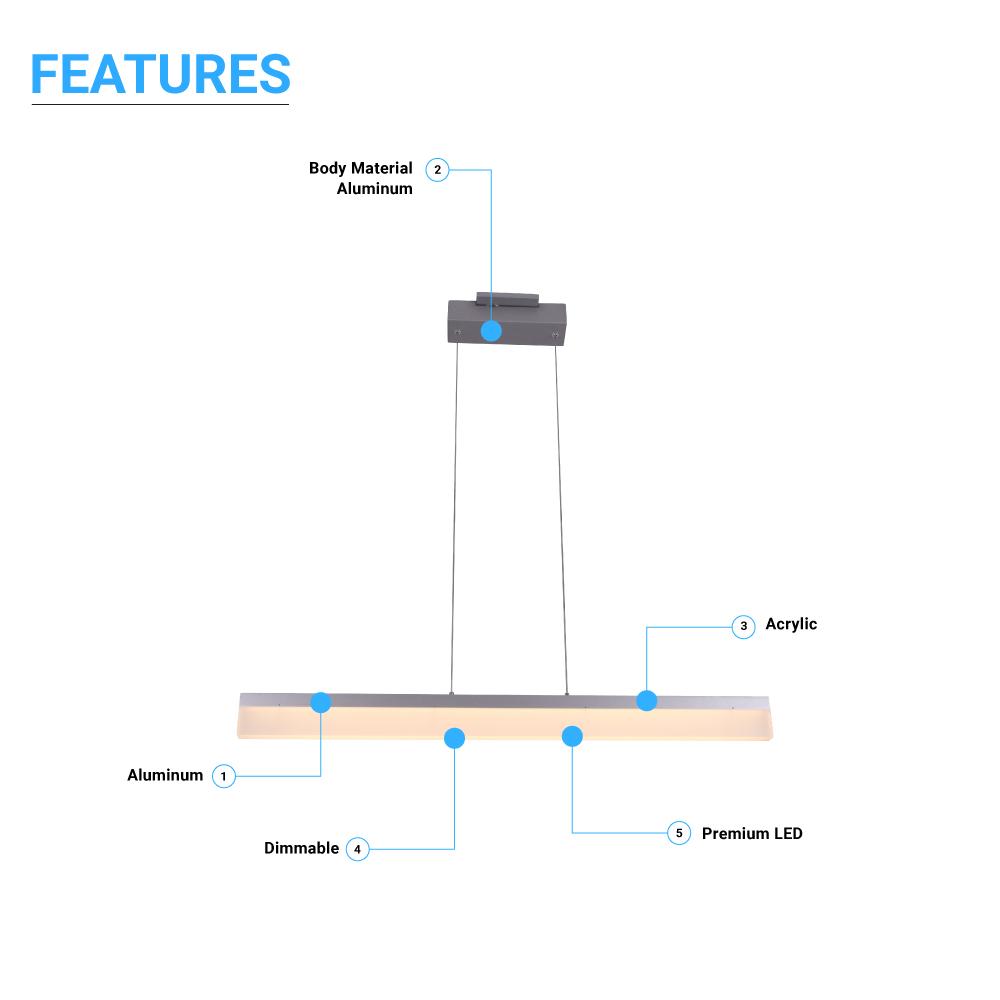 Linear Rectangular Pendant Lighting Fixture, 17W, 3000K (Warm White), 1137LM, Dimension: 36.1''x71'' - LEDMyPlace