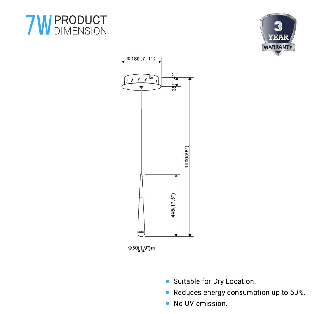 Living Room Pendant For Low Ceiling, 7W, 3000K (Warm White), 348LM, Dimmable, Pendant Mounting - LEDMyPlace