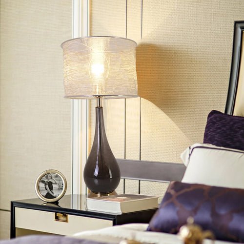 Lola Big Translucent Smoke Gray Ombre Glass Best Table Lamp 30" - Smoke Gray Ombre/Silver Yarn Shade (Set of 2) - LEDMyPlace