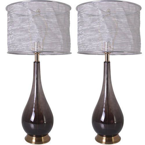 Lola Big Translucent Smoke Gray Ombre Glass Best Table Lamp 30" - Smoke Gray Ombre/Silver Yarn Shade (Set of 2) - LEDMyPlace