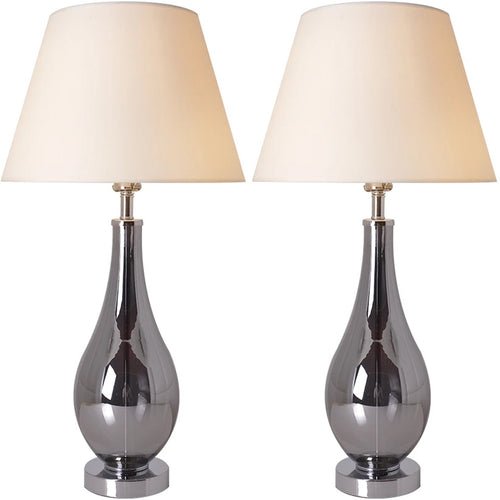 Lola Chrome Droplet Glass Best Table Lamp 28" - Chrome Gray/Creme (Set of 2) - LEDMyPlace