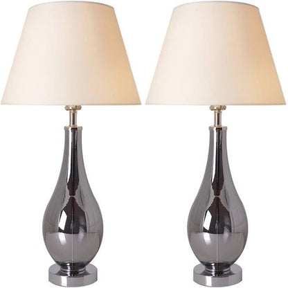 Lola Chrome Droplet Glass Best Table Lamp 28" - Chrome Gray/Creme (Set of 2) - LEDMyPlace