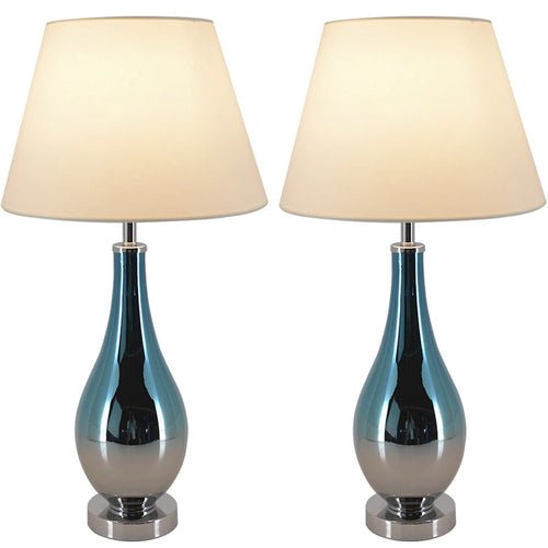 Lola Ombre Droplet Glass Best Table Lamp 28" - Blue Chrome Ombre/Creme (Set of 2) - LEDMyPlace