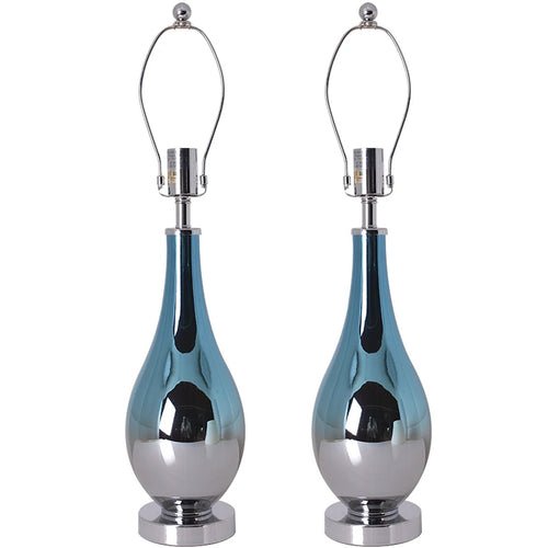 Lola Ombre Droplet Glass Best Table Lamp 28" - Blue Chrome Ombre/Creme (Set of 2) - LEDMyPlace