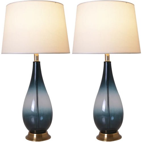 Lola Ombre Droplet Glass Best Table Lamp 28" - Deep Green Ombre/White (Set of 2) - LEDMyPlace