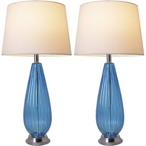 Manolya Translucent Glass Best Table Lamp 28" - Sky Blue/Ivory White (Set of 2) - LEDMyPlace