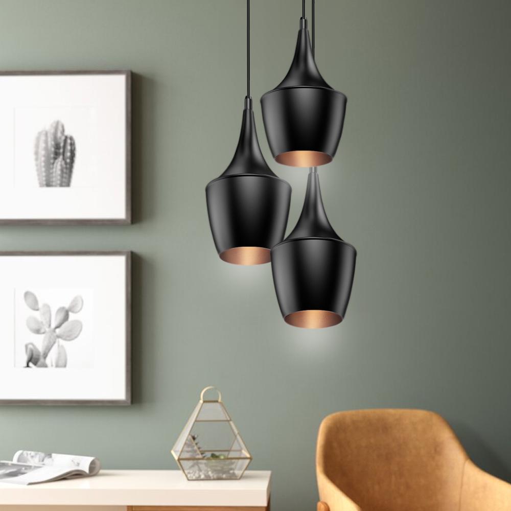 Matte Black Pendant Light Fixture, Gourd style, E26 Base, Steel Body, UL Listed - LEDMyPlace