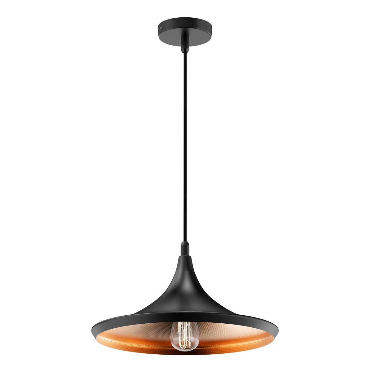 Matte Black Pendant Light Fixture, Trumpet - Shaped, E26 Base, Steel Body, UL Listed - LEDMyPlace