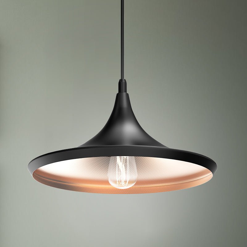 Matte Black Pendant Light Fixture, Trumpet - Shaped, E26 Base, Steel Body, UL Listed - LEDMyPlace