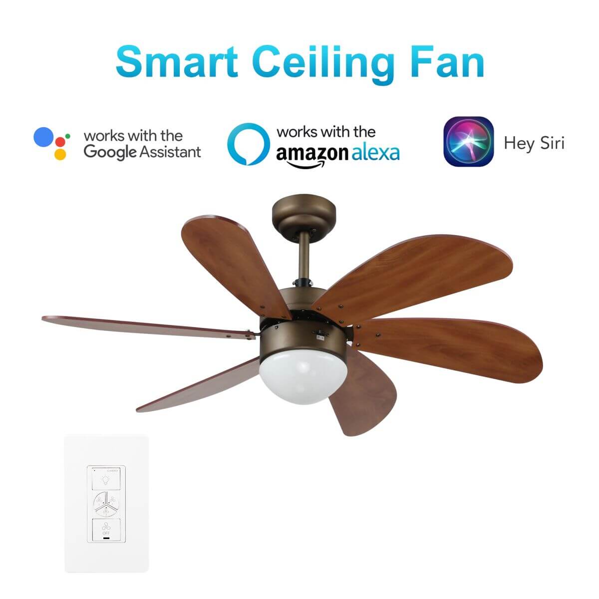 Minimus 38 - inch Indoor Best Smart Ceiling Fan with Light Kit & Wall Control, Works with Alexa/Google Home/Siri - LEDMyPlace