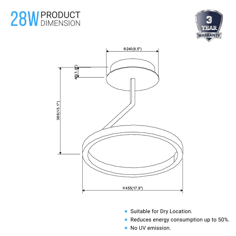 Modern Circular Ceiling Lights, 28W, 3000K (Warm white), 1400LM, Dimmable, Aluminum Body Finish, 3 Year Warranty - LEDMyPlace