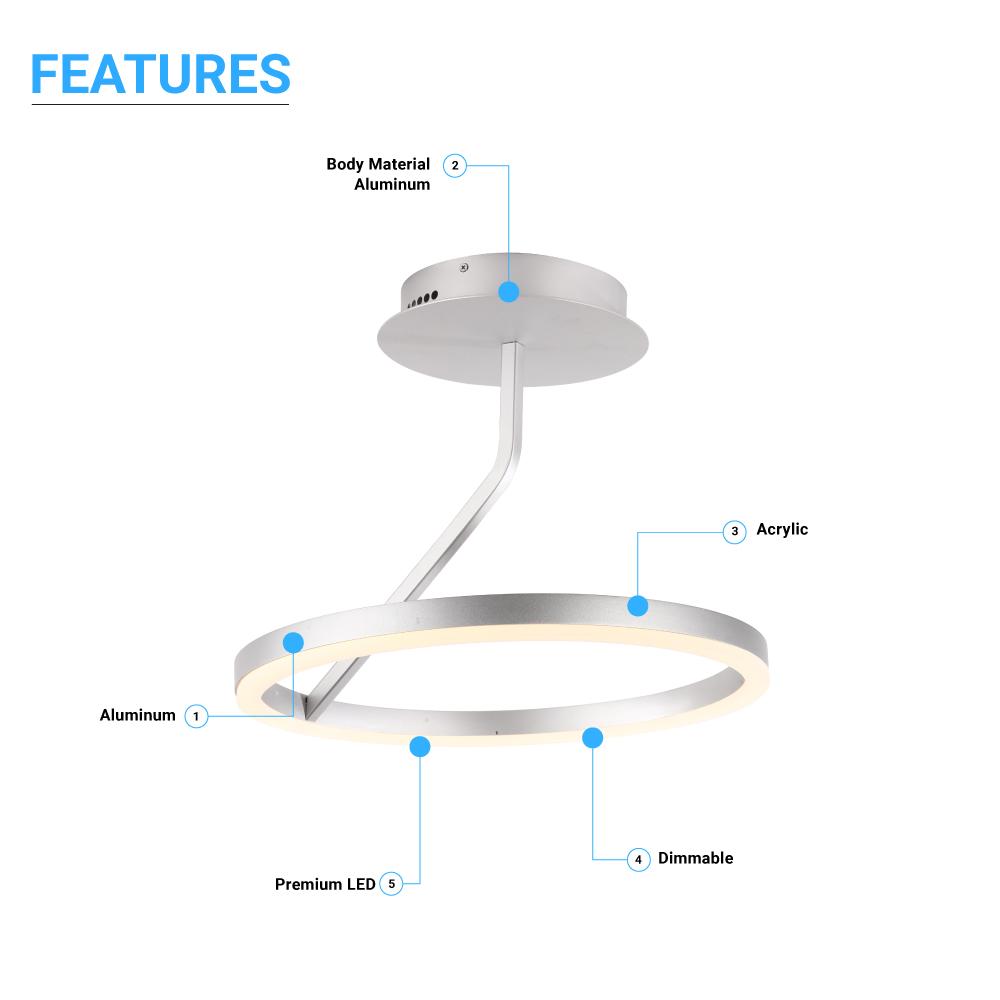 Modern Circular Ceiling Lights, 28W, 3000K (Warm white), 1400LM, Dimmable, Aluminum Body Finish, 3 Year Warranty - LEDMyPlace