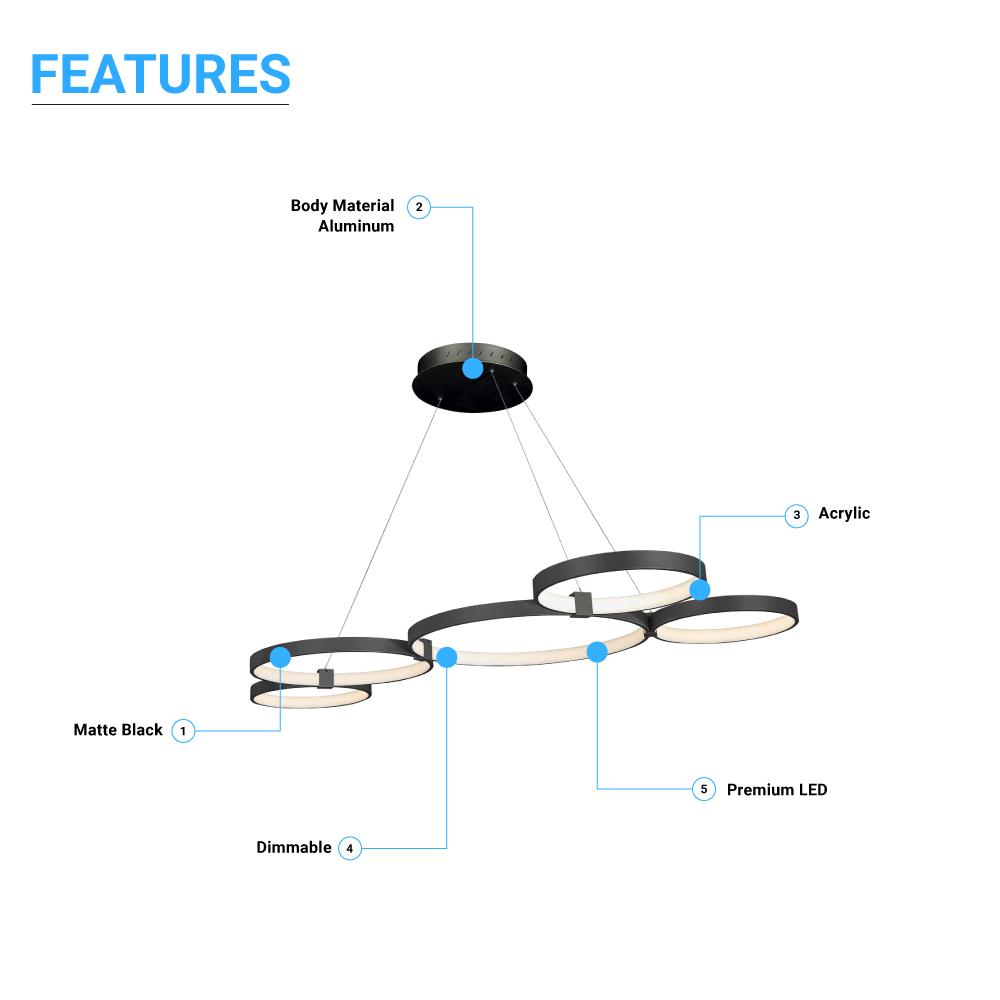 Modern Circular Chandelier, 5 - Light, 92W, 3000K (Warm White), 3677 Lumens, Wheel Chandelier, Dimension: 50.1''x31.6''x110'' - LEDMyPlace