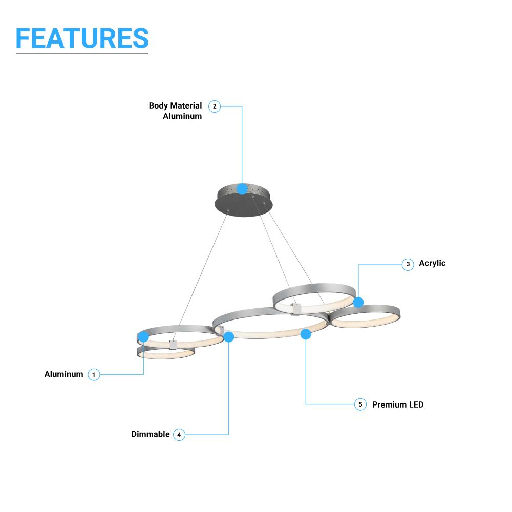 Modern Circular Chandelier, 5 - Light, 92W, 3000K (Warm White), 3677 Lumens, Wheel Chandelier, Dimension: 50.1''x31.6''x110'' - LEDMyPlace