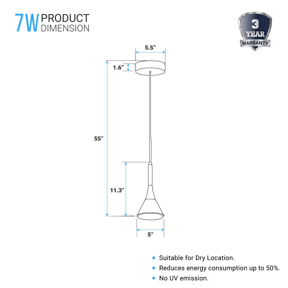 Modern Cone Pendant Lighting, 7W, 3000K, 340LM, Sand white Body Finish, Dimmable, 1 - Light - LEDMyPlace