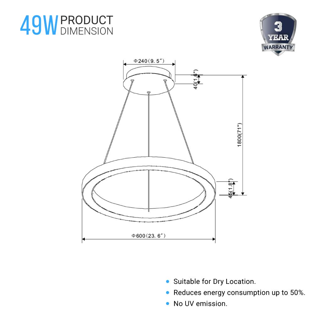 Modern Round Chandeliers with unique design Shade, 49W, 3000K, 2450LM, Dimmable, Pendant Mounting, CRI: 80+, Aluminum Body Finish - LEDMyPlace