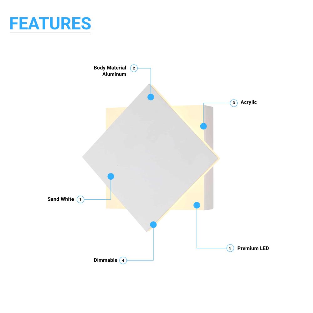 Modern Square LED Wall Sconce, 9W, 3000K, 338LM, CRI: 80+, Dimmable, Dimension: 6.7 x 2.1 x 6.7 Inch - LEDMyPlace