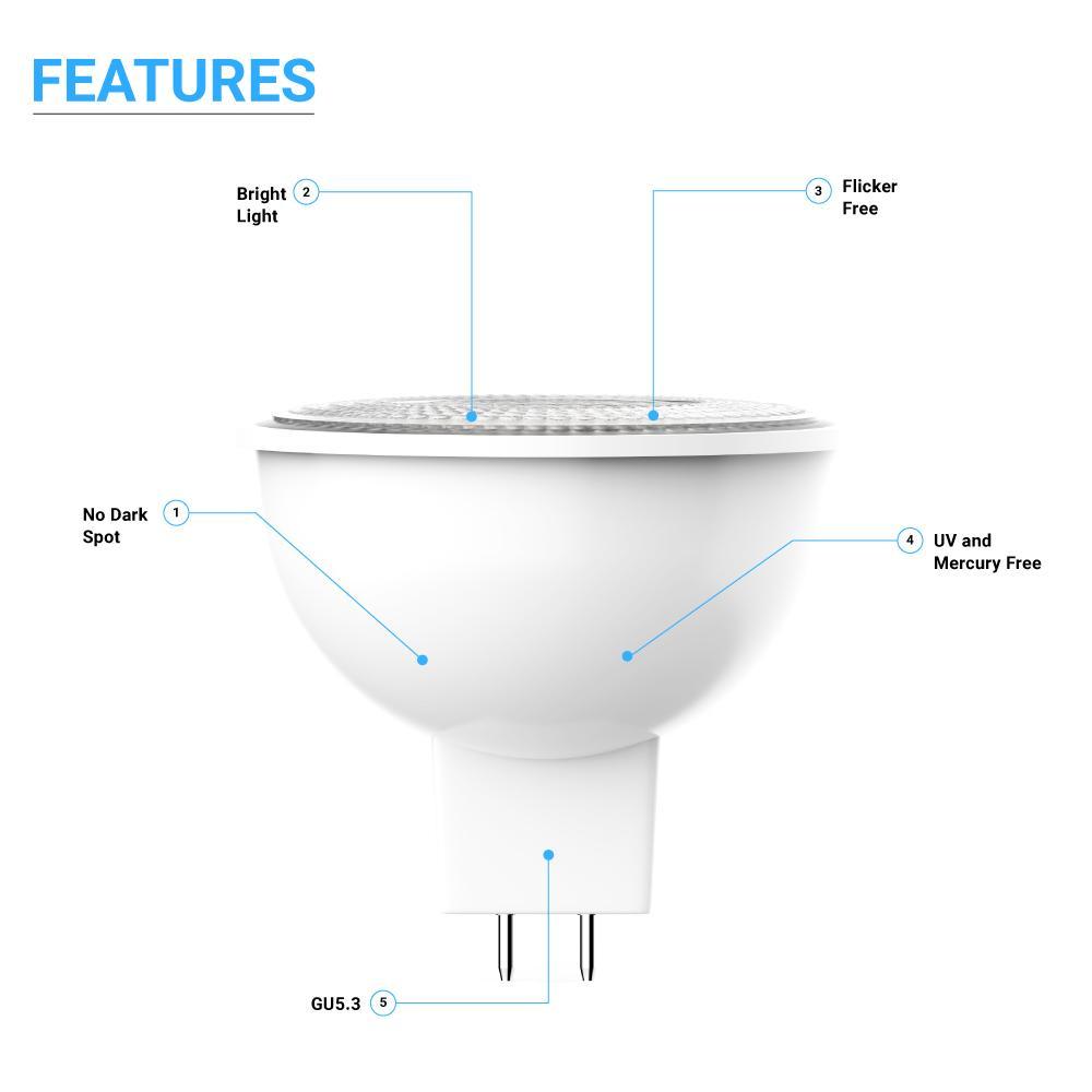 MR16 LED Light Bulbs 6.5W 3000K 500 Lumens Dimmable 120V Damp Location Spotlight Light Bulb - LEDMyPlace