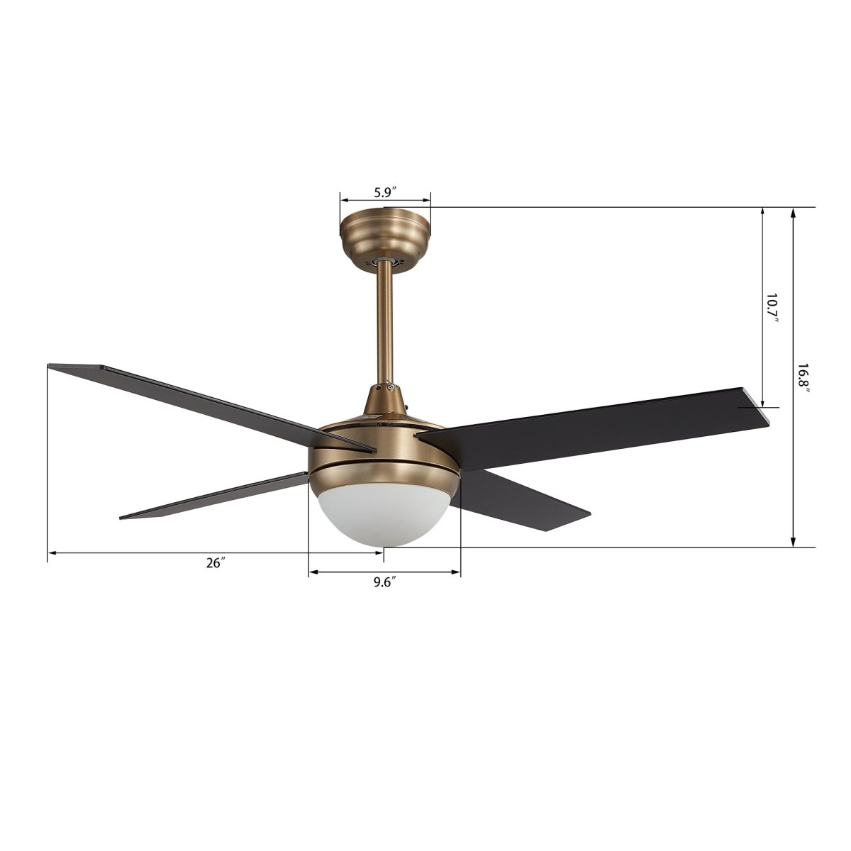 Neva 52 Inch 4 - Blade Best Smart Ceiling Fan With Led Light Kit & Best Smart Wall Switch - Gold/Black - LEDMyPlace