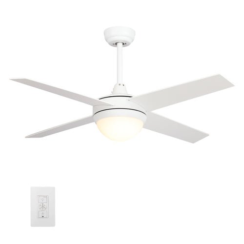 NEVA 52 inch 4 - Blade Best Smart Ceiling Fan with LED Light Kit & Best Smart Wall Switch - White/White - LEDMyPlace