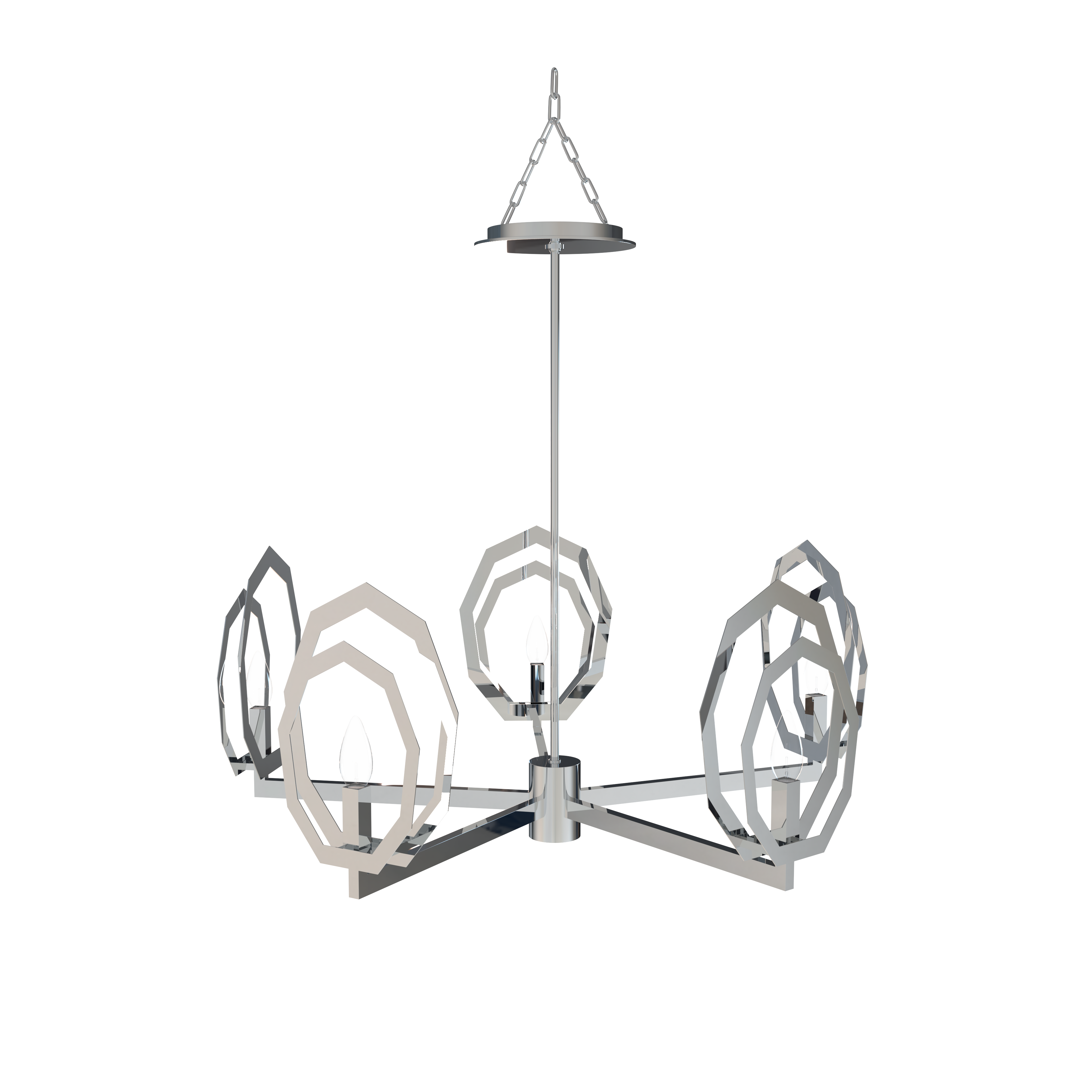 Flower Chandelier, 6-Light E12 Base, Polished Nickel Finish hardware with Snow White Glass Shades-Modern and Contemporary Chandelier 24 in. W