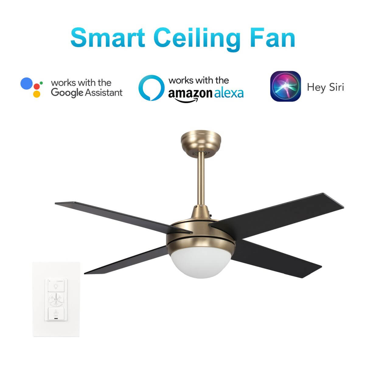 Nova 48 - inch Indoor Best Smart Ceiling Fan with LED Light Kit & Wall Control, Works with Alexa/Google Home/Siri - LEDMyPlace