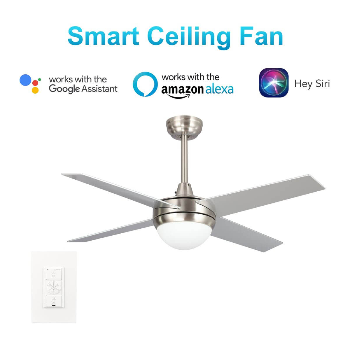 Nova 48 - inch Indoor Best Smart Ceiling Fan with LED Light Kit & Wall Control, Works with Alexa/Google Home/Siri - LEDMyPlace