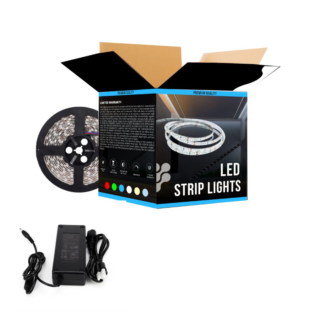 Outdoor LED Strip Lights Waterproof, IP65, 16.4ft Dimmable, 12V, SMD 5050, 378 Lumens/ft, with 72W/100 - 240V AC Power Supply - KIT - LEDMyPlace