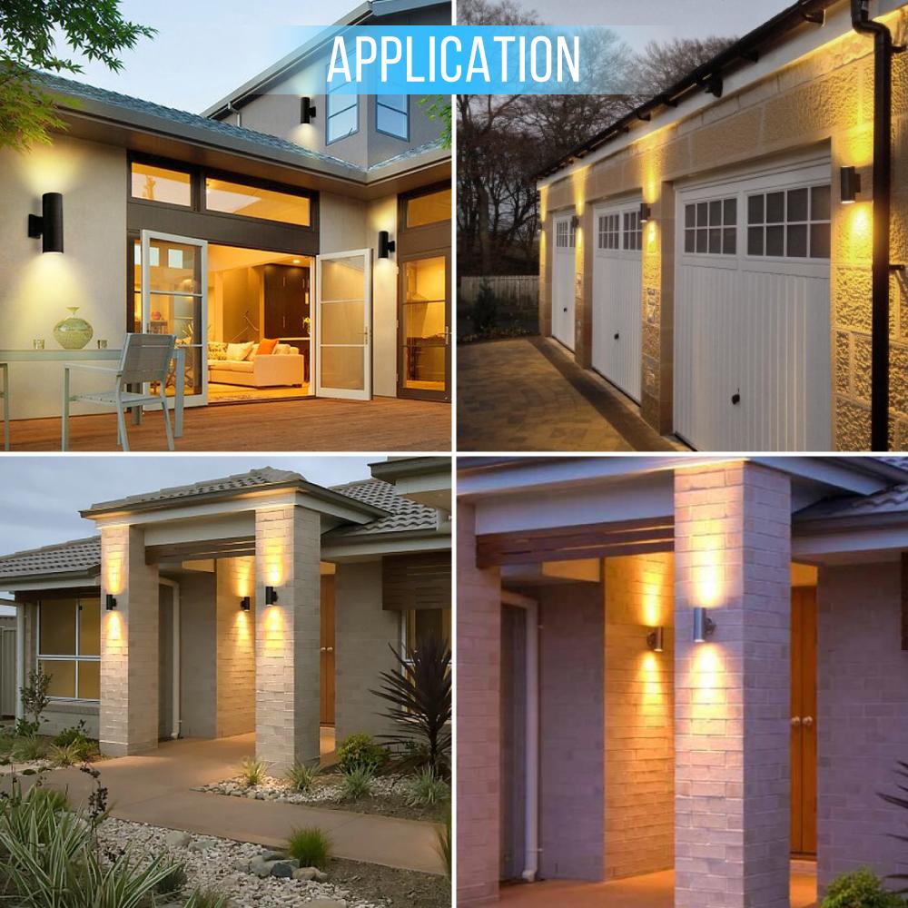 Outdoor LED Up and Down Wall Sconce, Cylinder Outside Lights, 2x36W, AC100 - 277V, Double Side (White Light), Exterior Wall Lights - LEDMyPlace