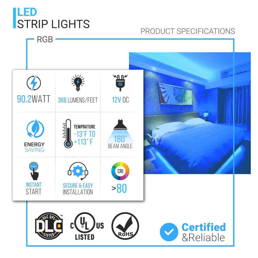 Outdoor RGBW LED Lights Strip - 12V LED Tape Light - 366 Lumens/ft. with Power Supply and Controller (KIT) - LEDMyPlace