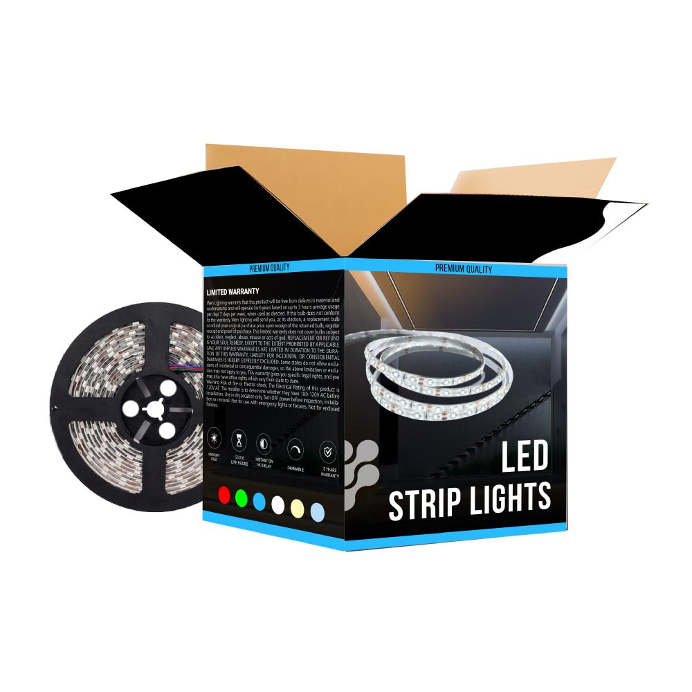 Outdoor Waterproof RGB LED Strip Lights, IP68 16.4ft Dimmable, 12V, SMD 5050 w/ DC Connector+72W/100 - 240V AC Power Supply+ RGB Controller - LEDMyPlace