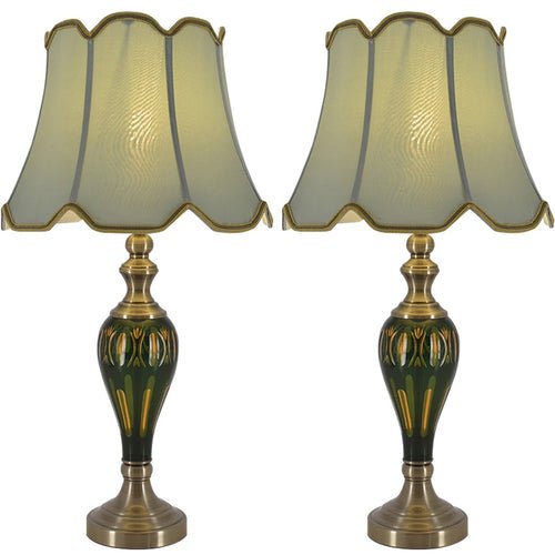 Piatunnia Art Deco Fluted Glass Best Table Lamp 28" - Emerald Green/Light Green (Set of 2) - LEDMyPlace