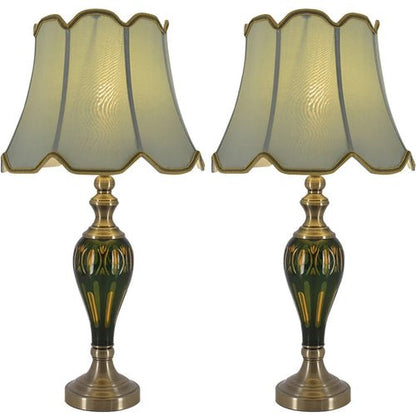 Piatunnia Art Deco Fluted Glass Best Table Lamp 28" - Emerald Green/Light Green (Set of 2) - LEDMyPlace