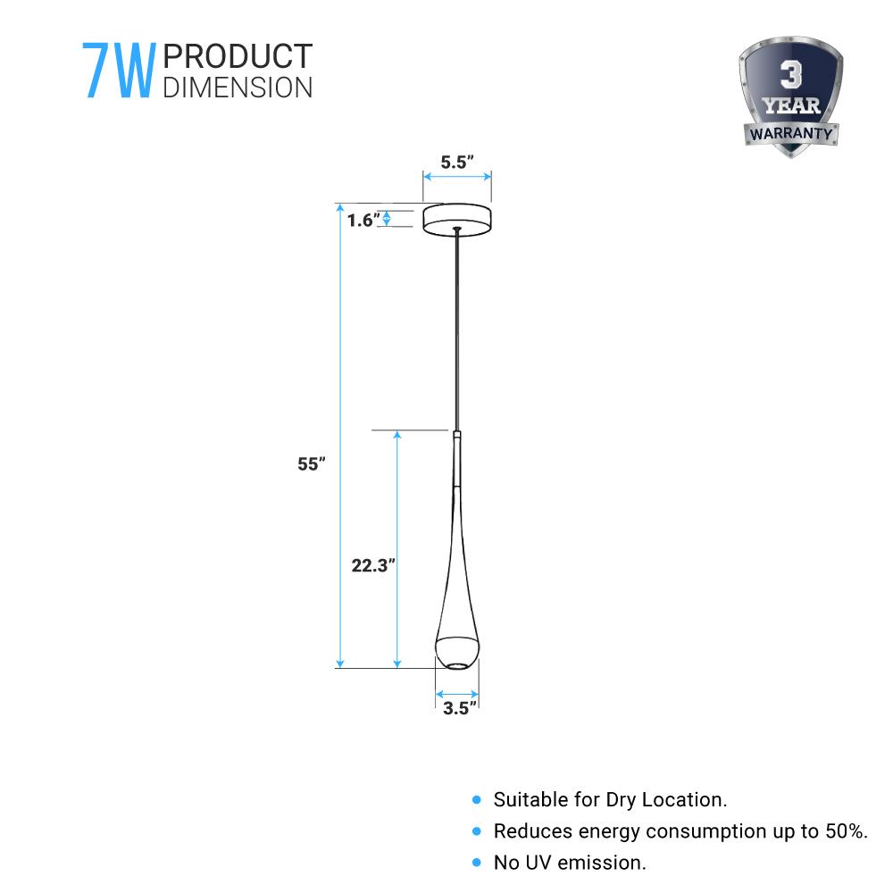 Pyramid Shaped Pendant Light, 7W, 3000K, 516LM, Dimmable, 1 - Light - LEDMyPlace