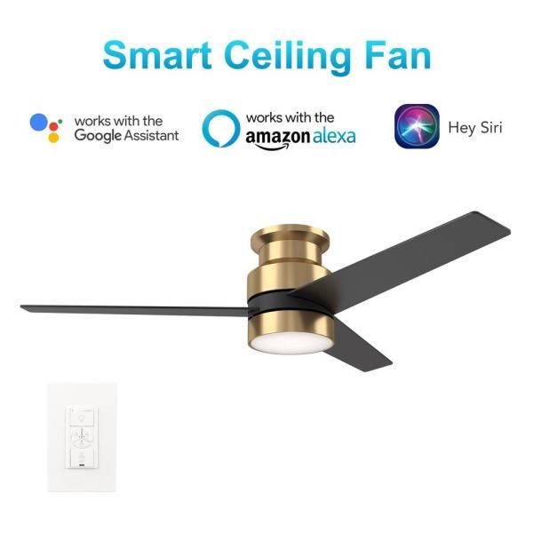 Ranger 52 In. 3 - Blade Indoor Gold/black Best Smart Ceiling Fan with LED Light, Alexa/Google Home/Siri Compatible, Best Smart Wall Switch - LEDMyPlace