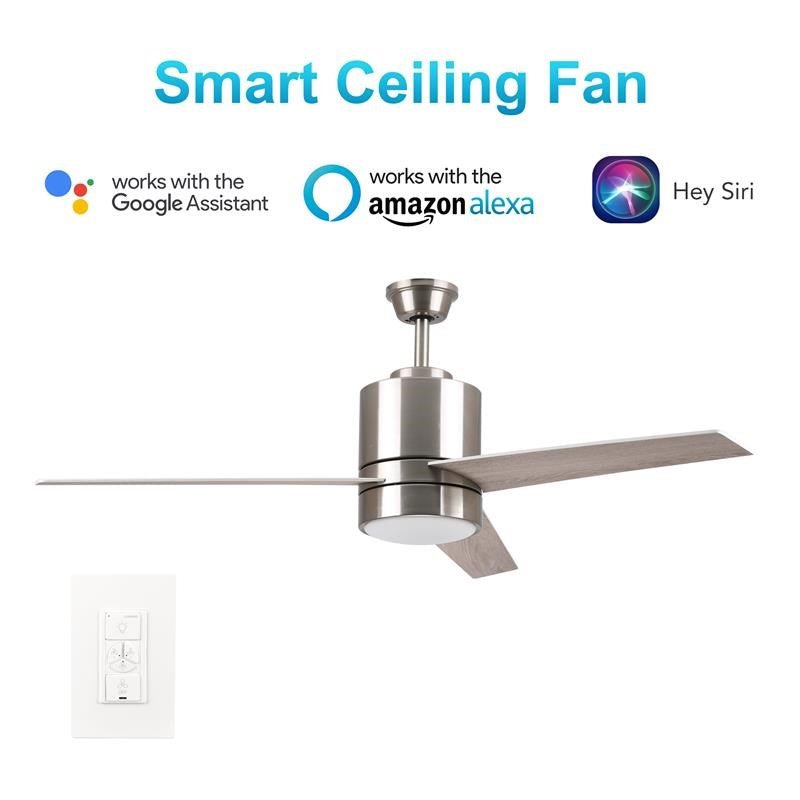 Ranger 52 In. 3 - Blade Led Indoor Wi - Fi Best Smart Ceiling Fan with Light Kit, Best Smart Wall Switch, Alexa/Google Home/Siri Compatible, Silver Wooden Pattern - LEDMyPlace