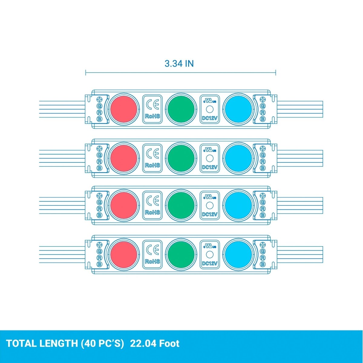 RGB LED Module Lights, 3LEDs/Mod, DC12V, 0.65W, Waterproof Decorative Light for Letter Sign Advertising Signs with Tape Adhesive Backside (40 - Pack) - LEDMyPlace