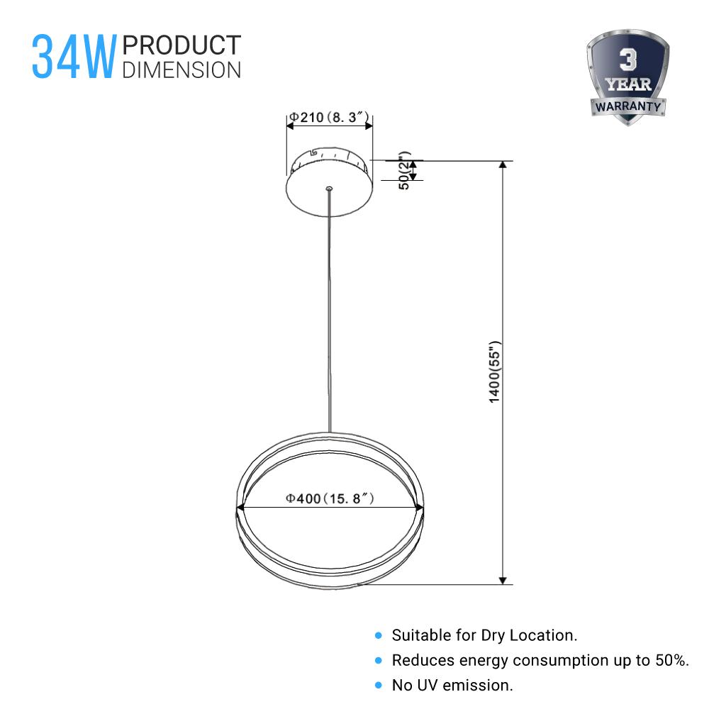 Ring 1 - Light LED Unique Design Pendant, 34W, 3000K (Warm White), 1028LM, Dimmable, Aluminum Body Finish, Pendant Mounting - LEDMyPlace