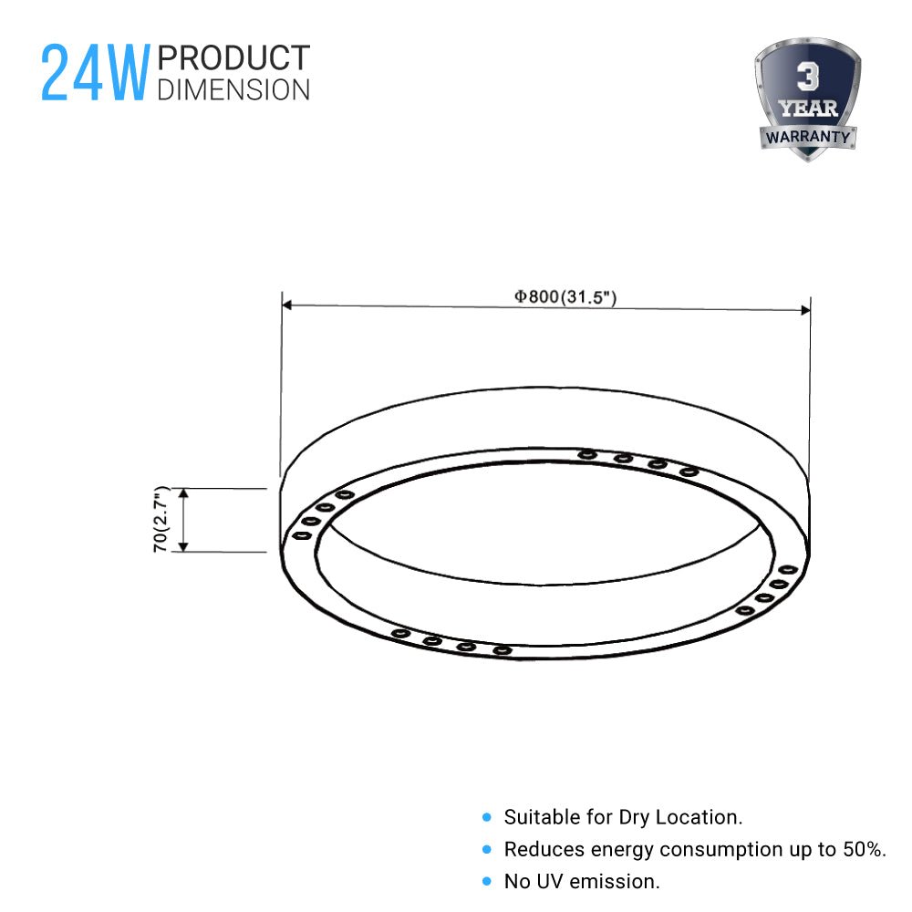 Ring Flush Mount LED Lighting Fixture, 16W/24W, 3000K, 800LM/1200LM, Close to Ceiling lights, Dimmable - LEDMyPlace