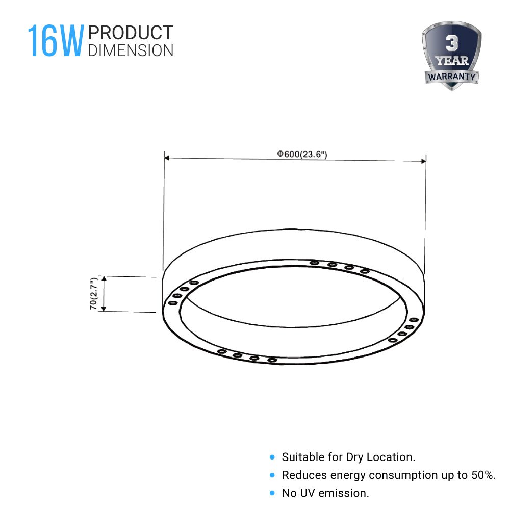 Ring Flush Mount LED Lighting Fixture, 16W/24W, 3000K, 800LM/1200LM, Close to Ceiling lights, Dimmable - LEDMyPlace