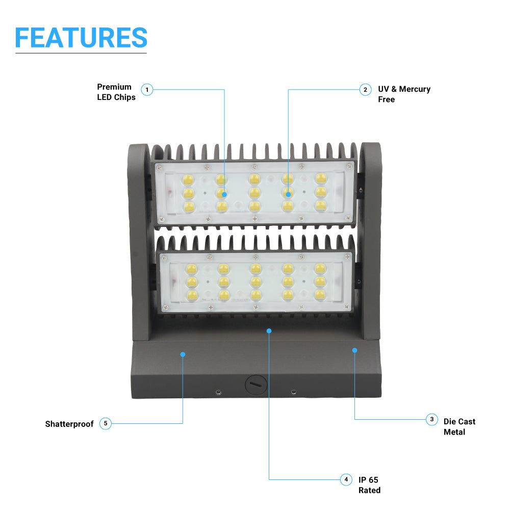 Rotatable LED Wall Pack Light 80W 5700K, 10800LM, Black, UL, DLC Premium, IP65, Adjustable Head Can be used as Up/Down Light, Outdoor Rotatable Wall Light - LEDMyPlace