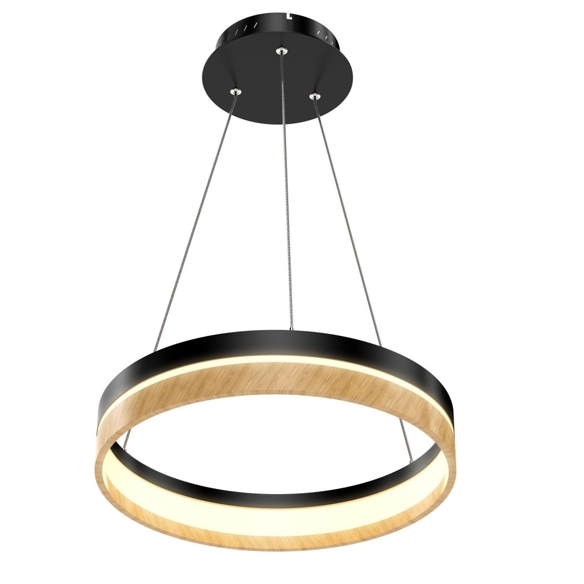 Round Chandelier, Matte Black + Wood Finish, 33W, 3000K (Warm White), 961 Lumens, Dimmable Pendant - LEDMyPlace