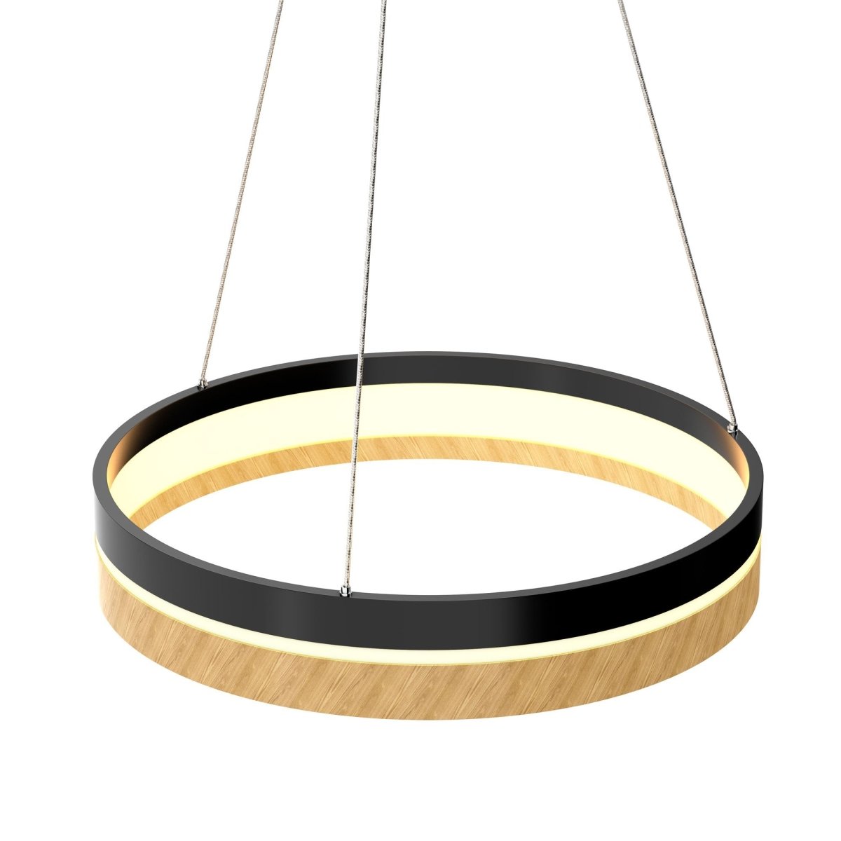 Round Chandelier, Matte Black + Wood Finish, 33W, 3000K (Warm White), 961 Lumens, Dimmable Pendant - LEDMyPlace