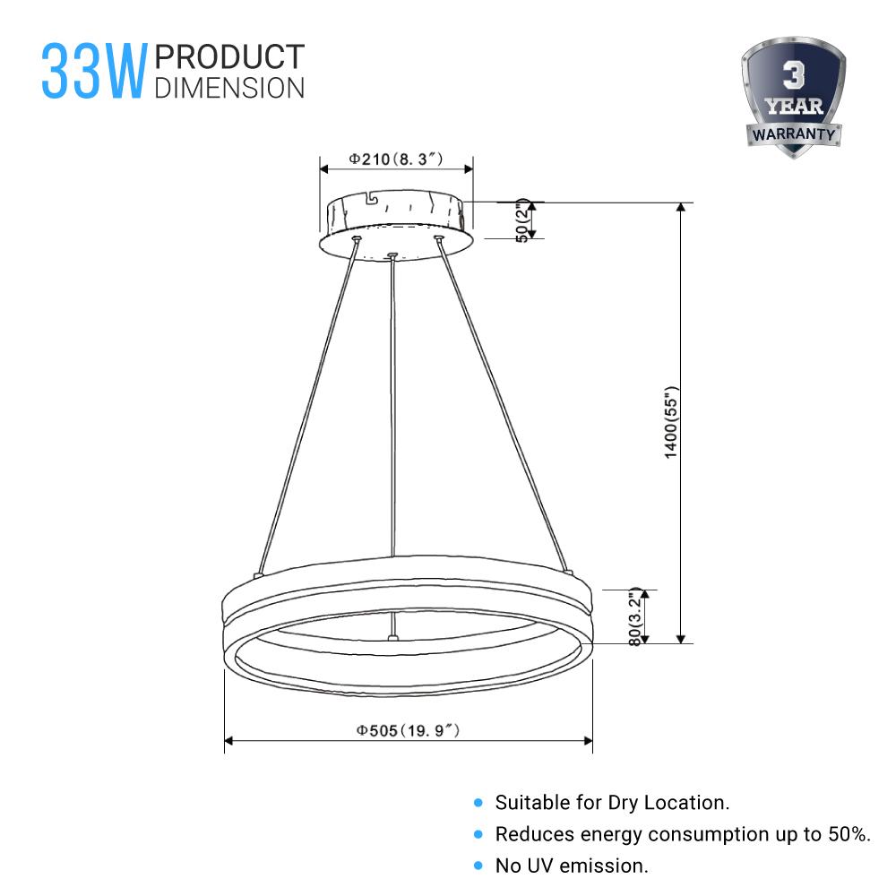 Round Chandelier, Matte Black + Wood Finish, 33W, 3000K (Warm White), 961 Lumens, Dimmable Pendant - LEDMyPlace