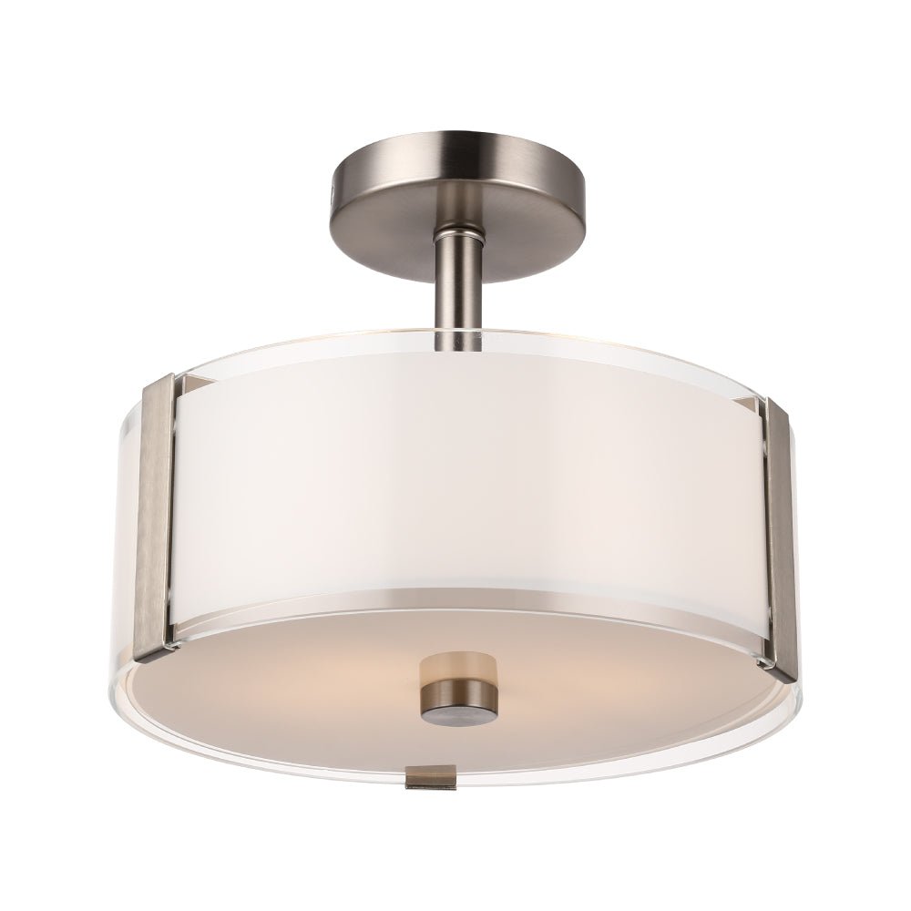 Semi Flush Mount Ceiling Lights, Drum Shape, Brushed Nickel Finish and Frosted Glass Shade, E26 Base, UL Listed - Damp Location - LEDMyPlace