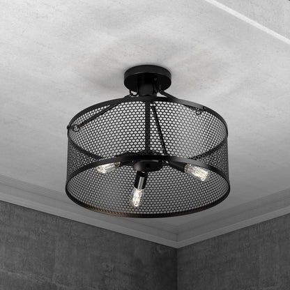 Semi Flush Mount Ceiling Lights, Drum Shape, Steel Cage Matte Black Finish, E26 Base, UL Listed, 3 Years Warranty - LEDMyPlace