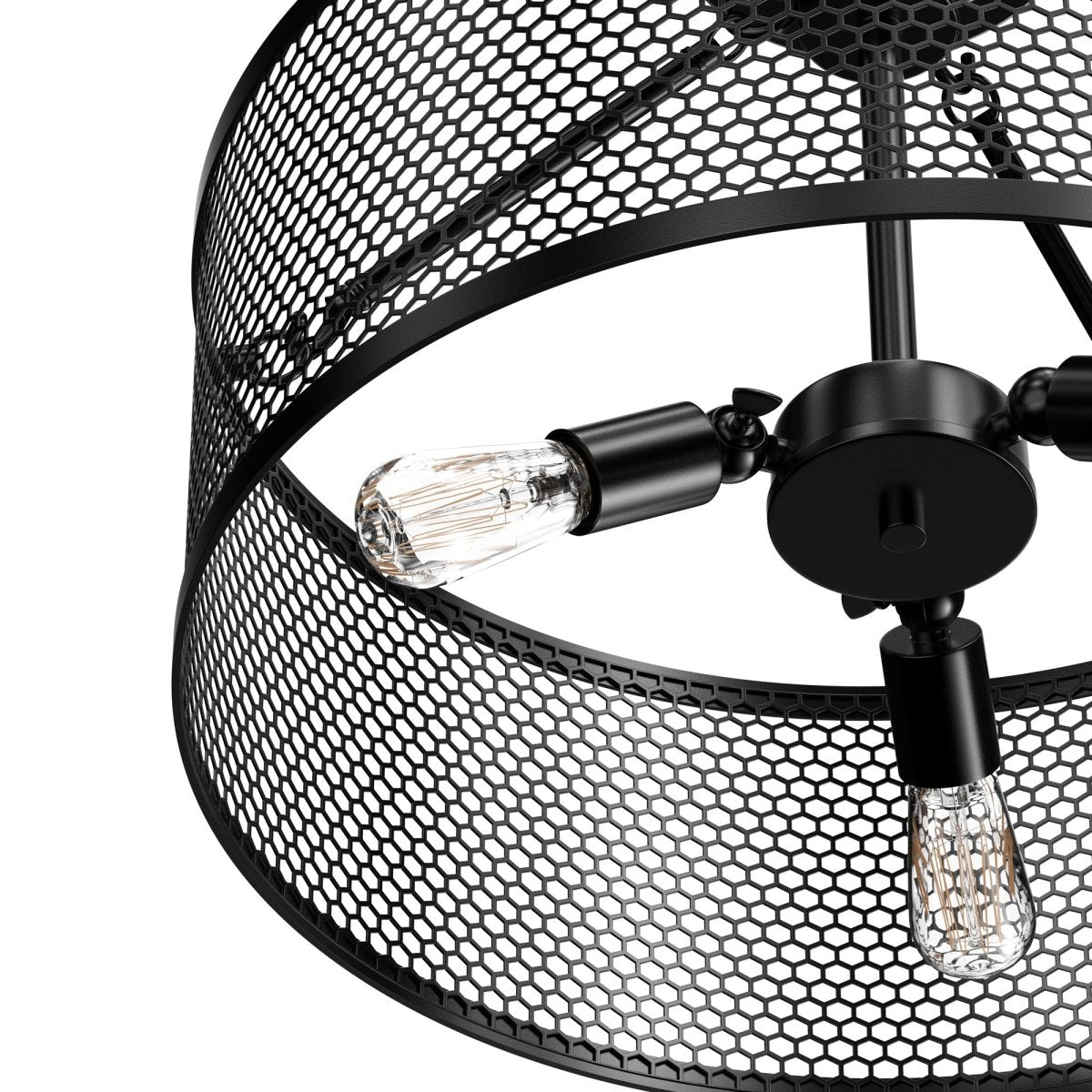 Semi Flush Mount Ceiling Lights, Drum Shape, Steel Cage Matte Black Finish, E26 Base, UL Listed, 3 Years Warranty - LEDMyPlace