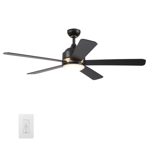 SIMOY 52 inch 5 - Blade Best Smart Ceiling Fan with LED Light Kit & Wall Switch - Black/Black (Gold Detail) - LEDMyPlace