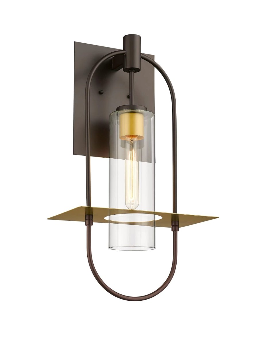 Smyth Indoor Wall Sconce, E26 Socket 1X60W, Clear Glass, Bronze, 22 1/4" H x 12 1/2" W, Extends 7 1/2" from the wall - LEDMyPlace