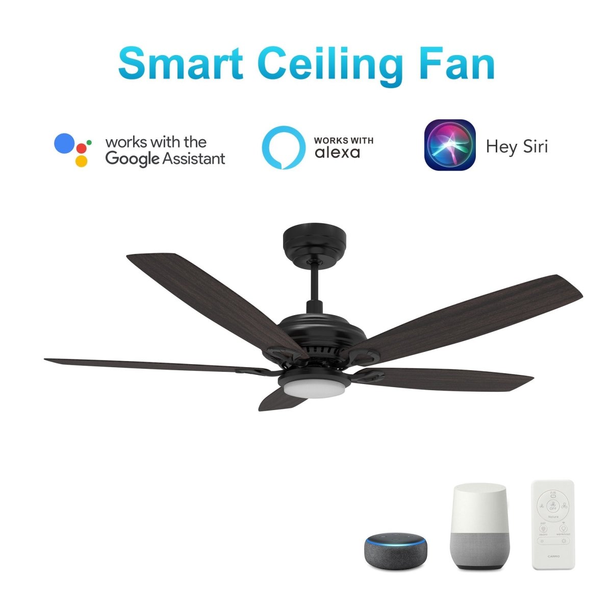 Somerset 52'' Best Smart Ceiling Fan with Remote, Light Kit Included, Works with Google Assistant and Amazon Alexa,Siri Shortcut - LEDMyPlace